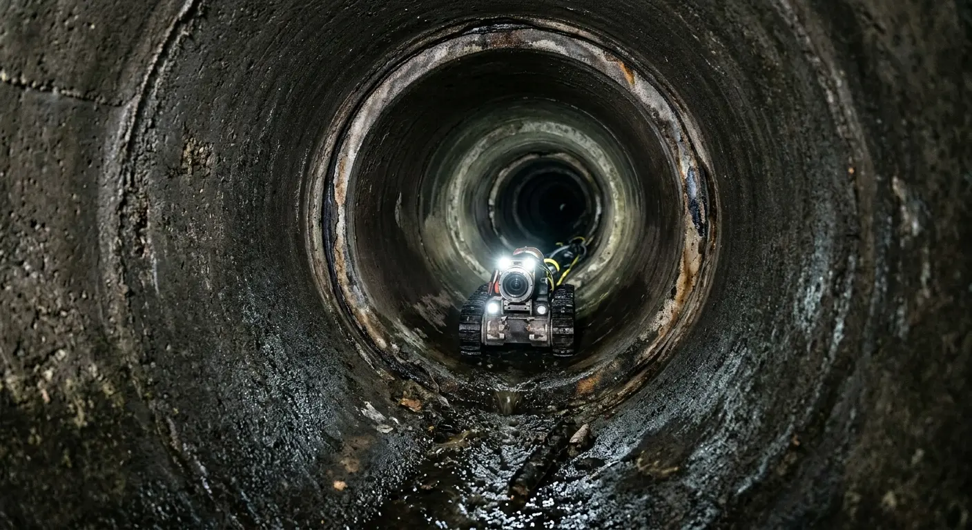 Robotic sewer camera inspecting pipe interior for Drain Snake Service in Southeast